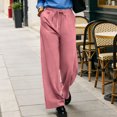 thumbnail image 5 of Cagogo Women Plus Size Wide Leg Pants Cotton Linen Elastic Waist Flowy Casual Lounge Trousers with Pockets Summer Loose Long Pants for Work Beach Wear, Pink 3XL, 5 of 9