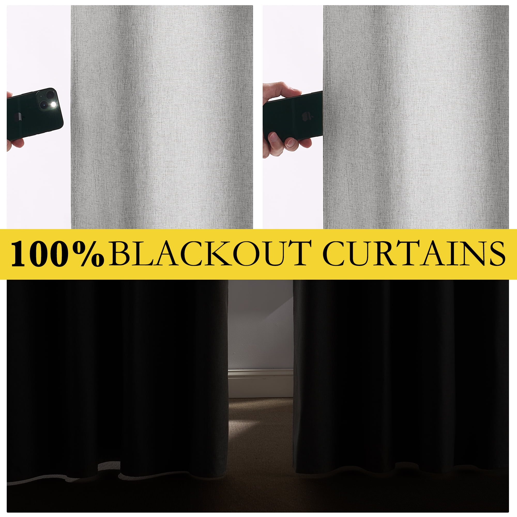 NICETOWN 100% Blackout Curtains for Living Room Faux Linen Room Darkening Noise Reducing Window Treatment for Bedroom, W52 x L90, Light Gray, Set of 2