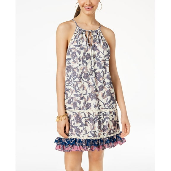 City Studios Juniors Printed Crochet Trimmed Swing Dress Ivory Berry S