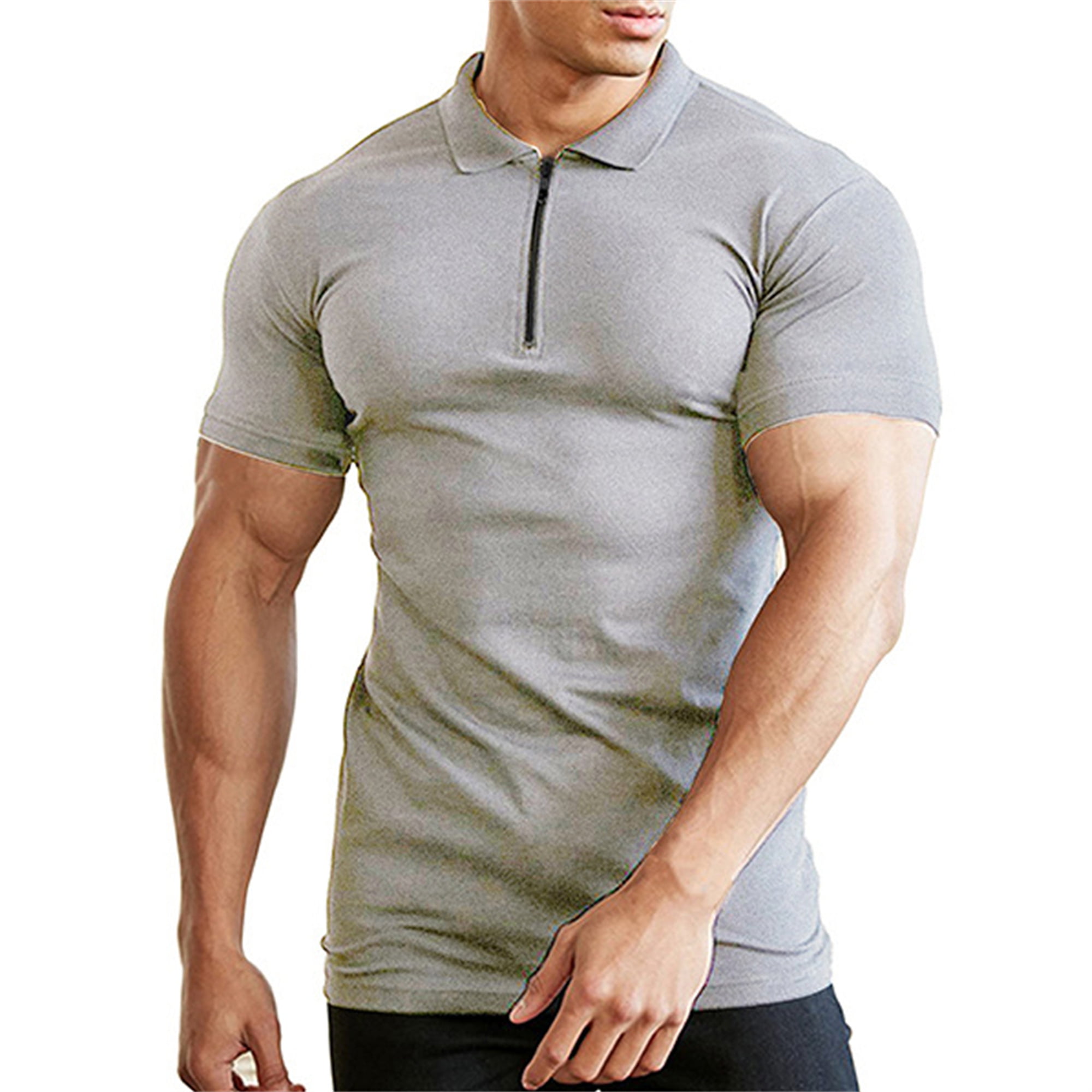 UPAIRC Mens Summer Short Sleeve Polo Shirts Sports Zip Muscle T-Shirt ...