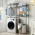 thumbnail image 2 of Space-Saving 4-Tier Over-the-Washer & Dryer Storage Shelf – Adjustable Laundry Organizer with Wire Basket, Hanging Rod, Hooks, Clothes Drying Rack – Fits Standard Washers/Dryers, Black Color, 2 of 7