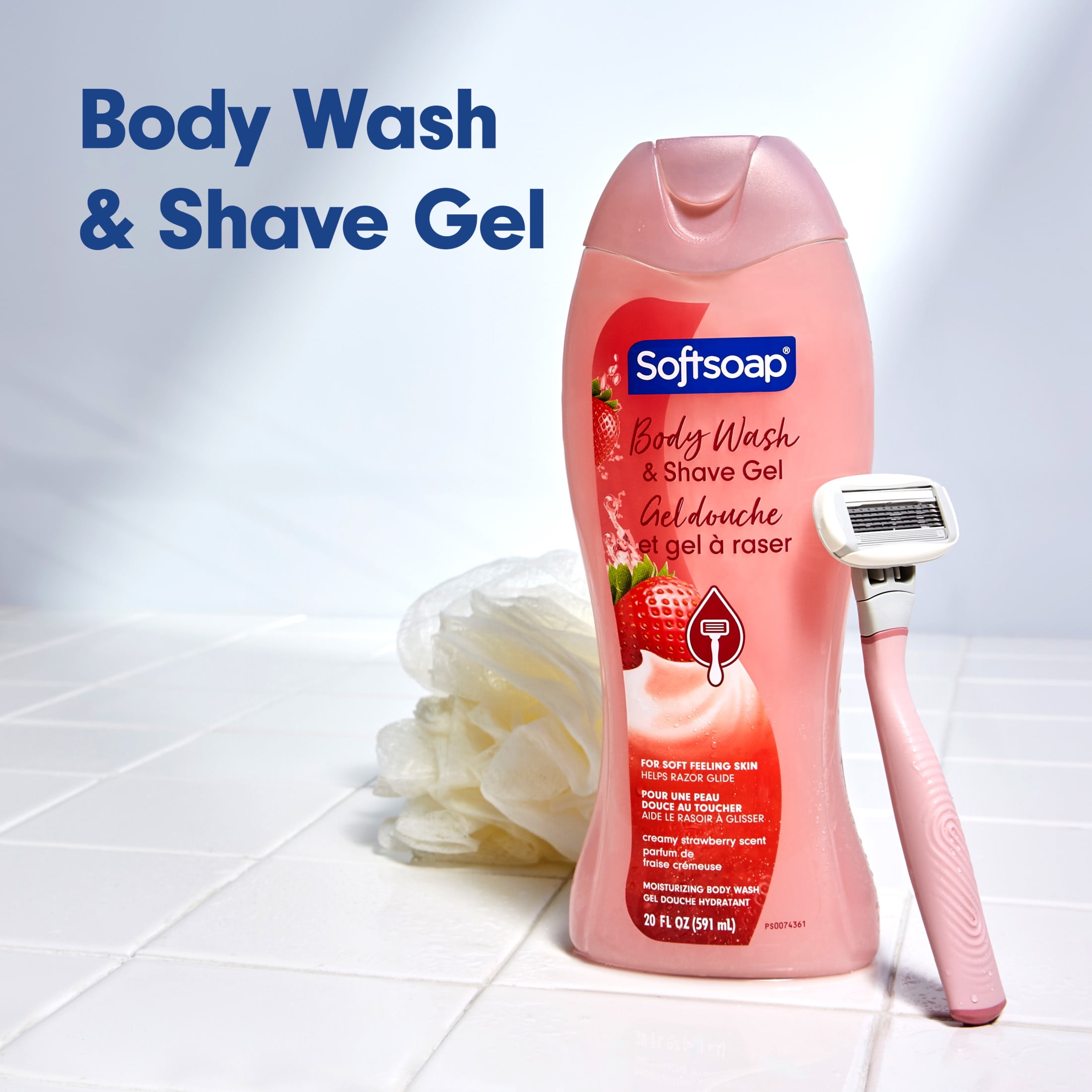 Softsoap Moisturizing Body Wash and Shave Gel, Creamy Strawberry Scent, 20 fl oz Bottle