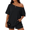 thumbnail image 2 of Womens 2 Piece Summer Shorts Set Lounge Matching Two Piece Oversized Beach Vacation Outfits 2026 Sweatsuits Black XL, 2 of 8