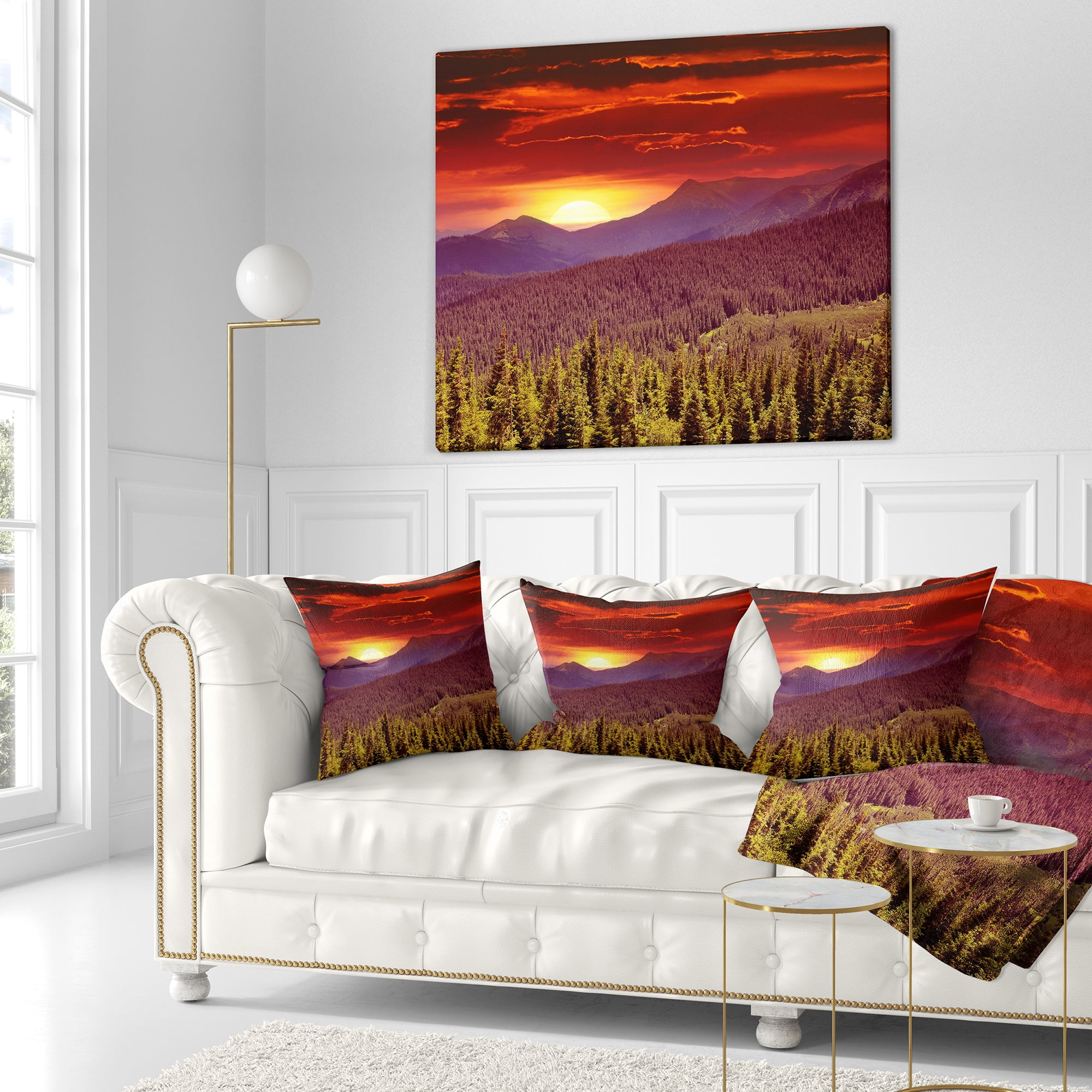 Designart Fantastic Sunrise in Mountains - Landscape Photography Throw Pillow - 18x18