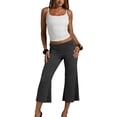 thumbnail image 6 of UDAUDU Fold Over Pants for Women Casual Wide Leg Cropped Pants Low Rise Fold Over Stretch Gaucho Pants for Summer Beach Holiday Going Out Streetwear Dark Gray L, 6 of 7