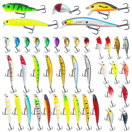 Fishing Lures Kit 40Pcs Including Minnow Popper Crank Baits Fishing Lures Mixed Hard Baits for Freshwater Saltwater Bass Walleye Salmon Tackle Gift Set