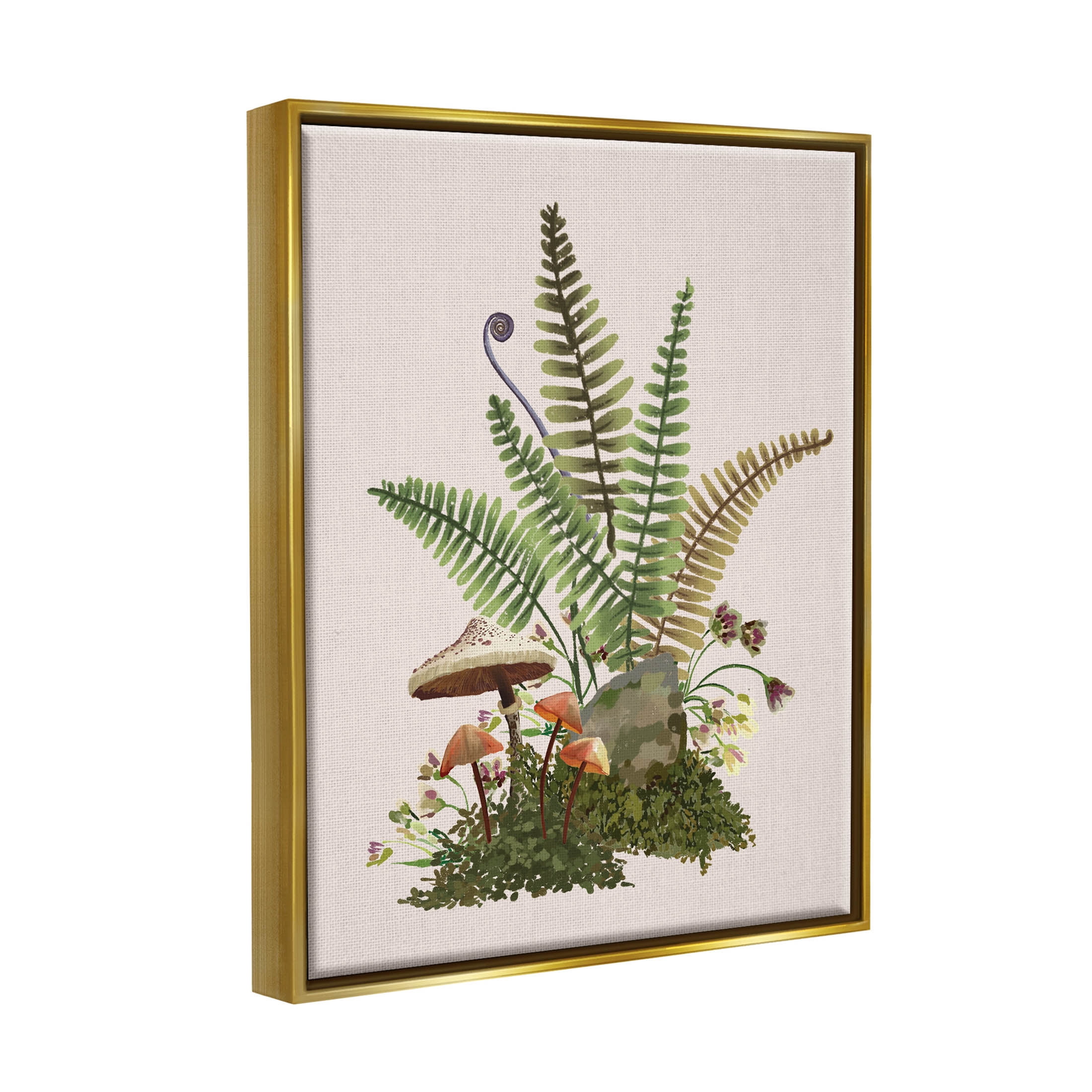 Forest Botanical Mushroom Sprouts Botanical & Floral Graphic Art Metallic Gold Framed Art Print Wall Art