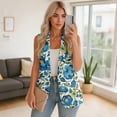 thumbnail image 4 of Uorisanigo Blue Floral Print Women's Suit Vest with Pockets Size S Lightweight Women's Suit Vest V Neck Top Vests Blazer Fashion Outerwear, 4 of 7
