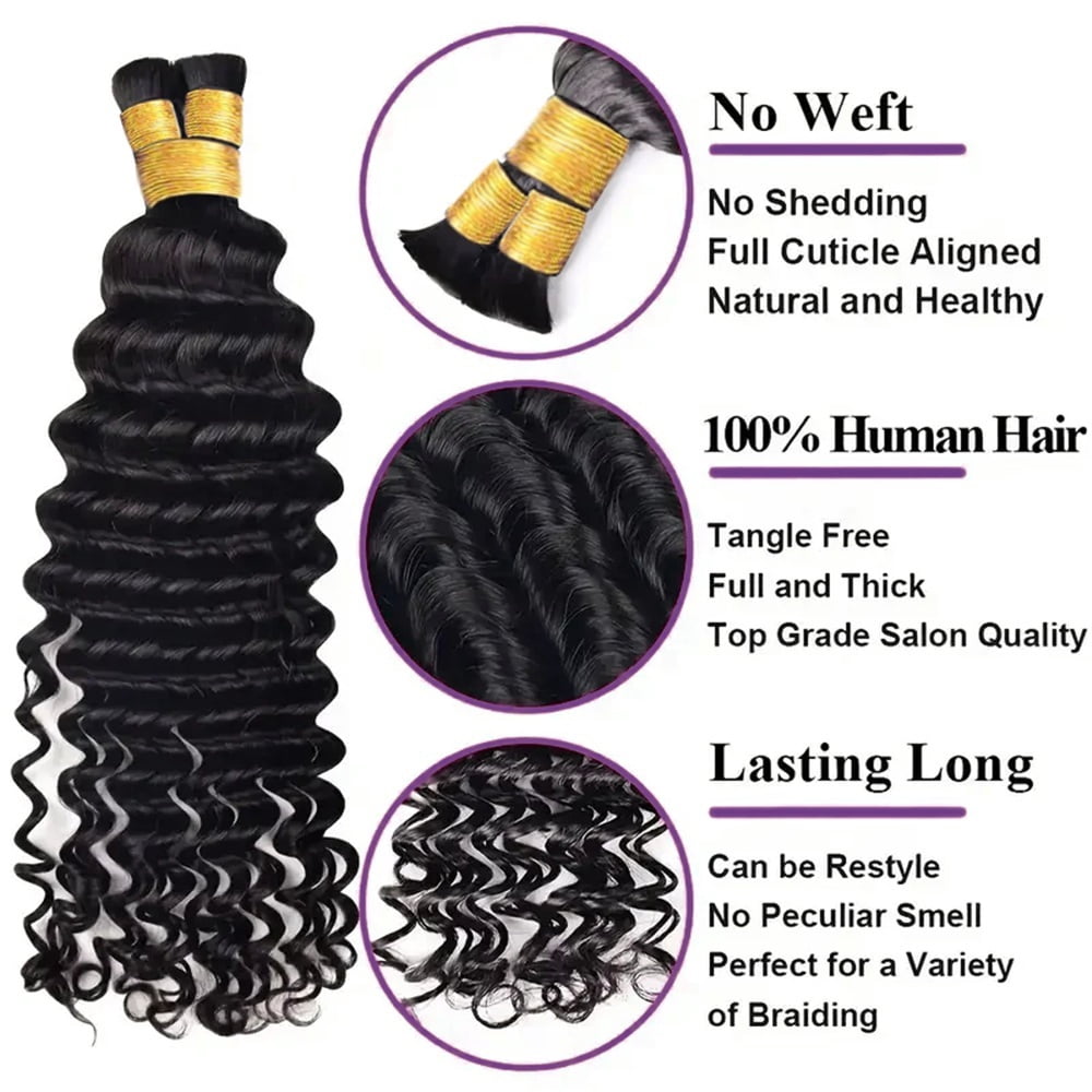 Deep Wave Braiding Hair 16-26 Inch Curly Bulk Human Hair Bundles for Boho Braids No Weft