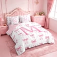 thumbnail image 2 of Manfei Pink Ribbon Bowknot 7-Piece Twin Bedding Sets For Girls,Cartoon 3D Letter M Personalized Bedding Comforter Set For Kids,Pink Reversible, 2 of 7