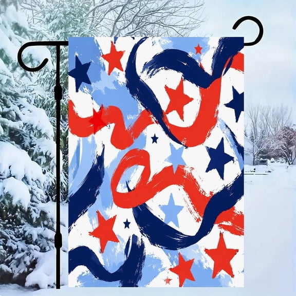 RKSupls Patriotic Linen Double Sided Garden Flag, Independence Day Themed Yard Decor, Patriotic Stars And Ribbons Outdoor Banner for Holiday Lawn