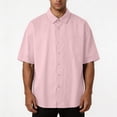 thumbnail image 7 of LODIENY Men's Button Down Half Sleeve Shirts Loose Fit Casual Summer Beach Shirt Lightweight Collared Tops with Pocket Pink L, 7 of 7