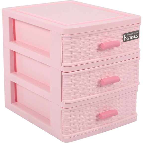 Plastic Drawer Designed 3 Compartment Jewelry Storage Box Pink