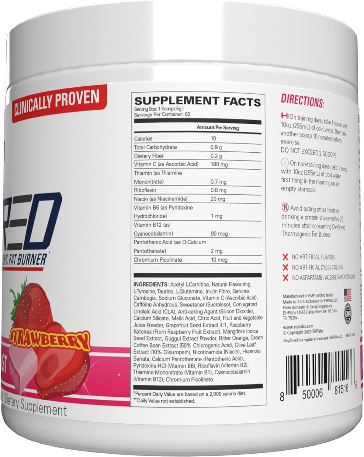 EHP Labs OxyShred Pre Workout Powder with L Glutamine and Acetyl L Carnitine, 60 Servings