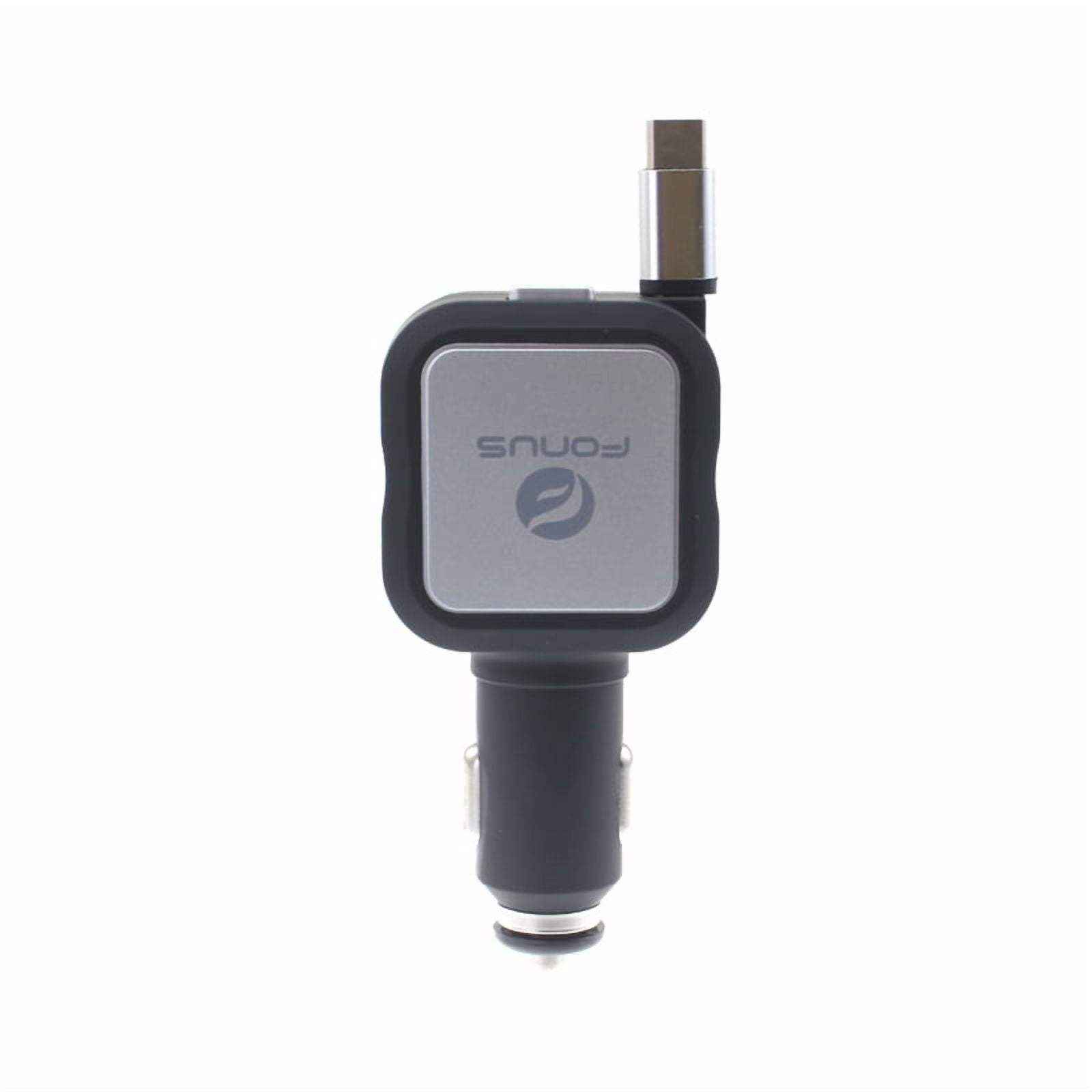 Car Charger Retractable for Motorola Moto G 5G (2022, 2023, 2024, 2025) Phone Models - 4.8Amp Type-C 2-Port USB Fast Charge DC Power