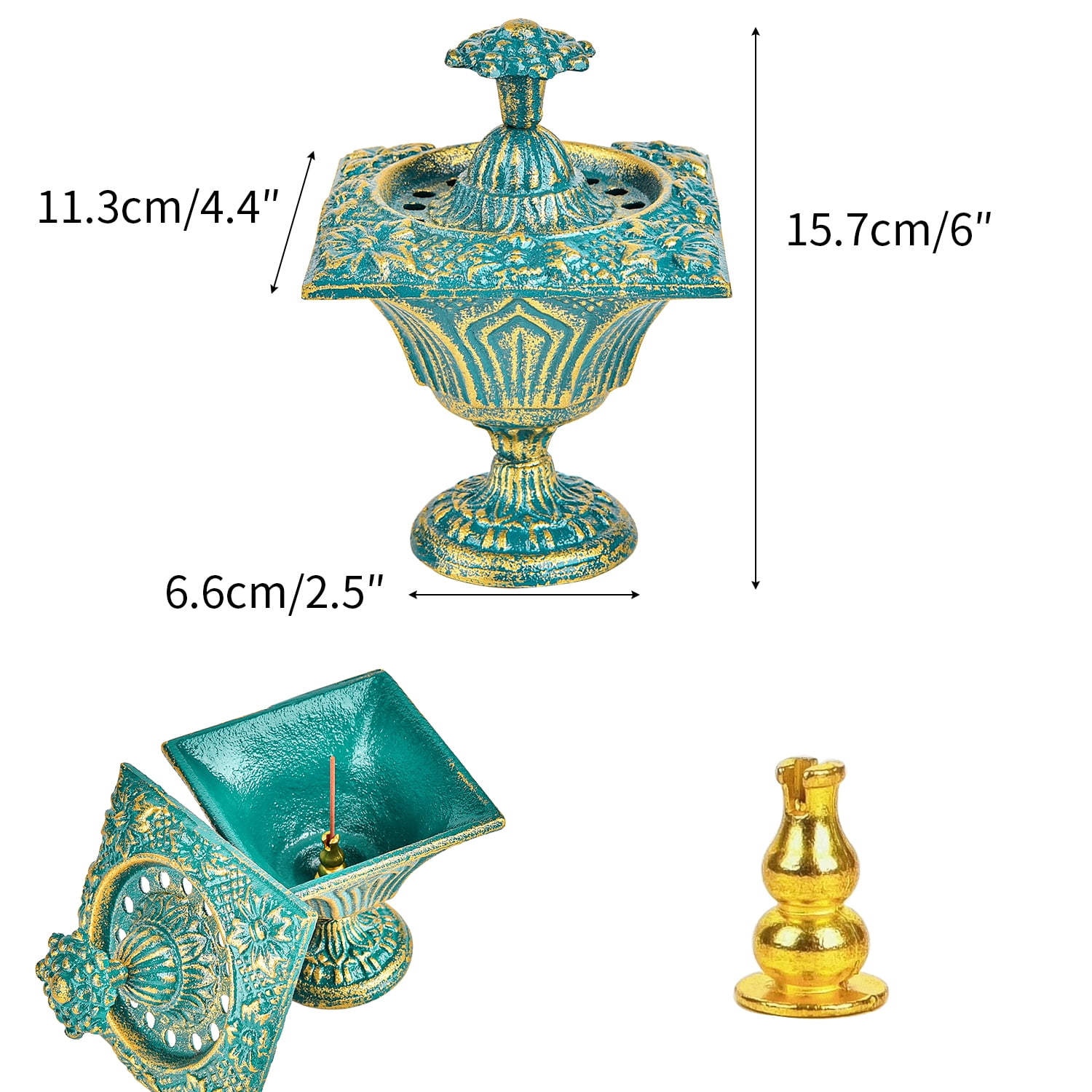 Sungmor Multi-Purpose Cast Iron Incense Holder, Incense Stick Burner Ash Catcher, Decorative Vintage Heavy-Duty Holder for Burning Incense Stick & Cone, Bakhoor, Sage Cones, Beautiful Incense Burner