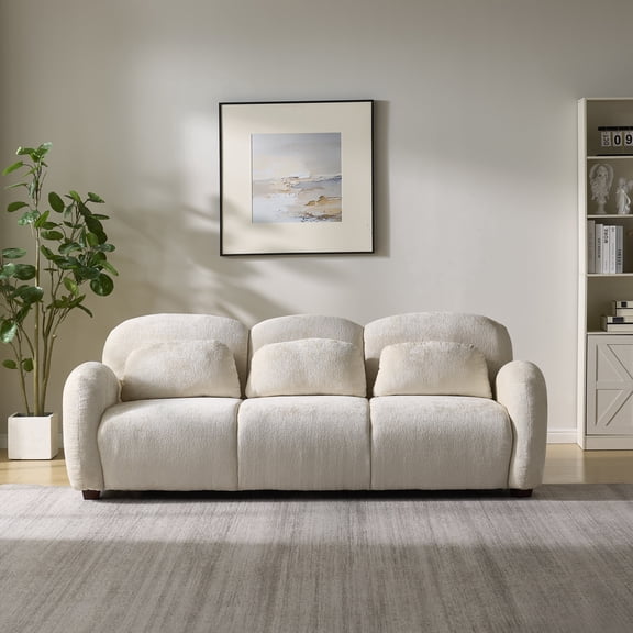 FFZ 78 inch Modern 3 Seater Boucle Sofa with 3 Pillows, Beige