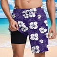 thumbnail image 2 of Mens Swim Shorts with Compression Liner 4-Way Stretch Bathing Suit Hawaiian Print Beach Swimming Shorts 2 in 1 Men's Swim Trunks with Pockets Quick Dry Elastic Waist Boardshorts Swimwear, 2 of 6
