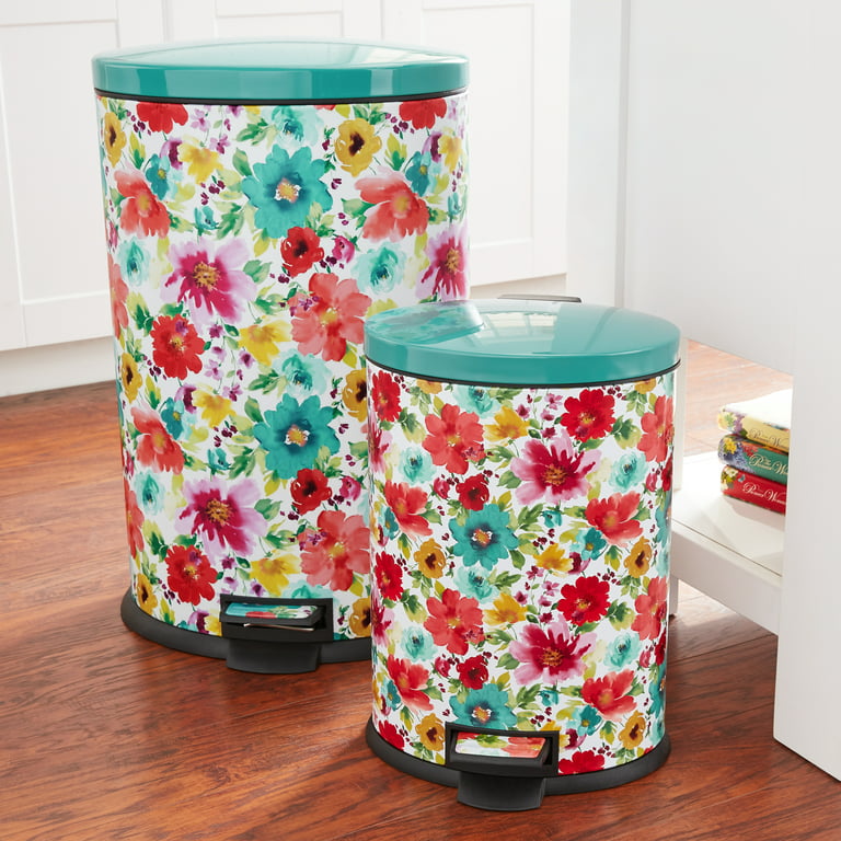 Pioneer Woman Stainless Steel 10.5 gal and 3.1 gal Kitchen Garbage Can  Combo, Breezy Blossom 