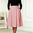 thumbnail image 5 of Ruimatai Womens Pleated Midi Skirt High Waist Elastic Pocket Work Office Casual Spring Daily Flowy A-Line Skirt, 5 of 6