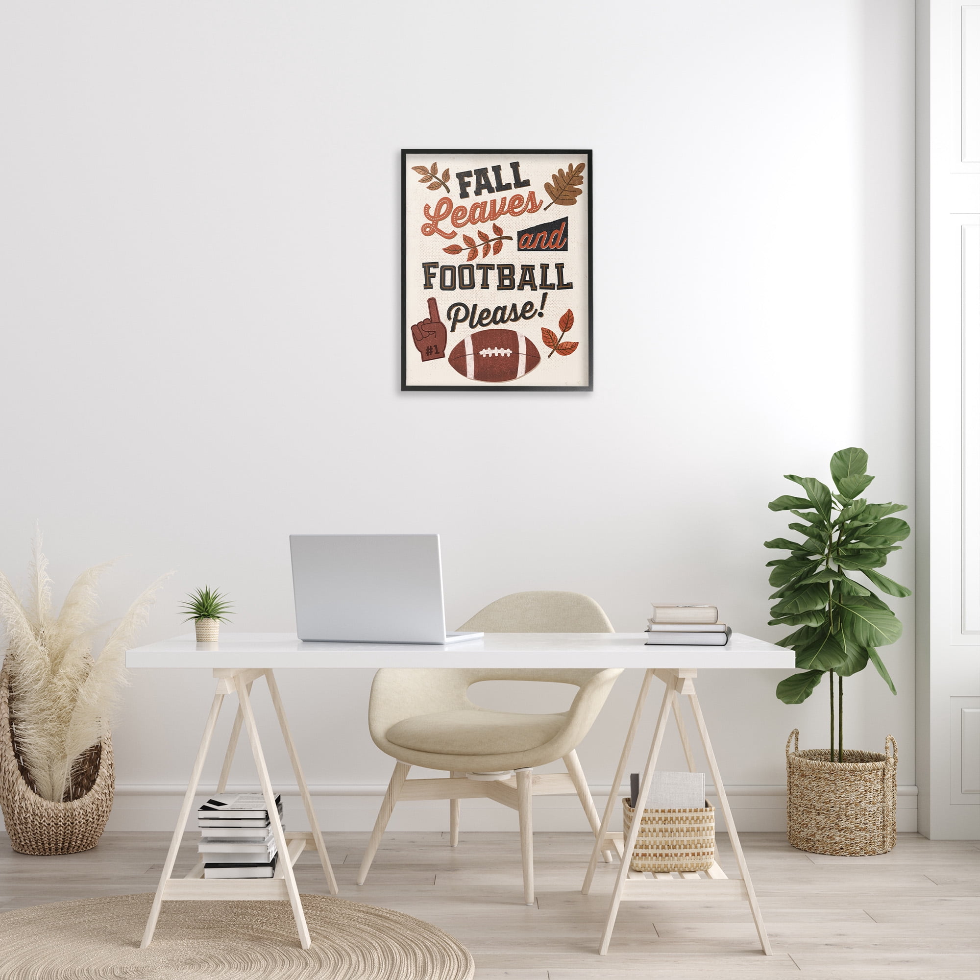 Stupell Industries Fall Leaves & Football Sports Painting Black Framed Art Print Wall Art, 24 x 30