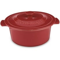 Cuisinart 3 Quart Chef Classic Ceramic Round Stoneware Baker Dish with Lid, Red