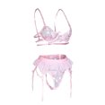 thumbnail image 4 of VISgogo Conjunto de lencería con bordado floral para mujer, sujetador con escote en V profundo ahuecado + bragas con cintura elástica + minifalda VISgogo moda, 4 of 9