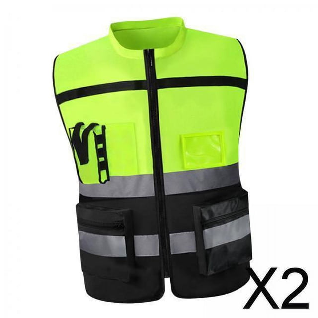 manga corta,Chaleco reflectante de seguridad de malla de alta visibilidad,Chaleco de construcción reflectante con bolsillos y cremallera.,Ropa de trabajo transpirable con múltiples bolsillos