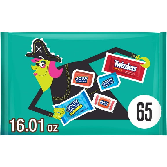 Jolly Rancher and Twizzlers Assorted Fruit Flavored Halloween Candy, Bag 16.01 oz, 65 Pieces