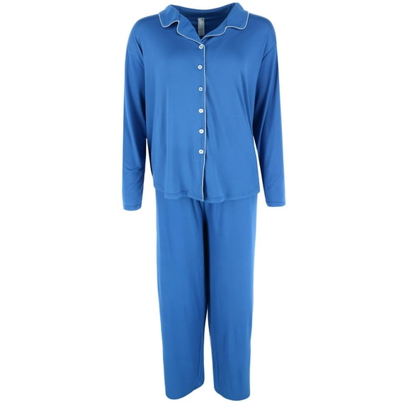 PJ Couture Notch Collar Long Pajama Set (Women's Plus)