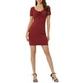 thumbnail image 2 of INSPIRE CHIC Women's Summer Drawstring Sweetheart Neck Casual Party Drawstring Mini Dress XS Wine Red, 2 of 6