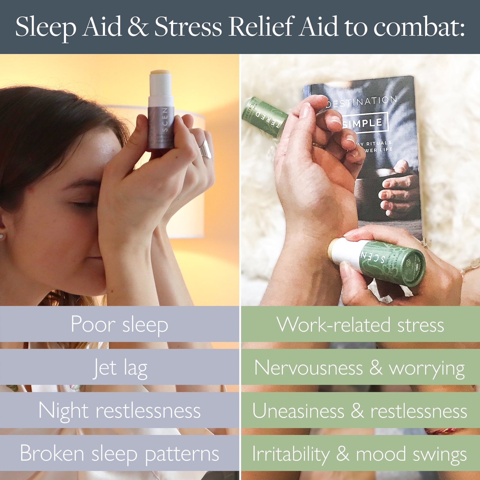 Scentered SLEEP WELL & DE-STRESS Aromatherapy Essential Oils Balm Gift Set - For Restful Sleep & Relaxation - All-Natural Blends of Lavender, Ylang Ylang, Cedarwood, Chamomile