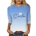thumbnail image 3 of QATAINLAV Hauts à Manches 3/4 pour Femmes T-Shirts Graphiques en Coton Basiques Tendance Dégradé Imprimé Mignon Blouse Ample Décontractée Col Rond Chandail Ventes Prime Aujourd'hui Bleu Clair m, 3 of 6