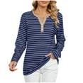 thumbnail image 2 of Blmnix Funny Teacher Shirts Blue V-Neck Striped Womens Tops Fall Long Sleeve Tunic Tops, 2 of 7