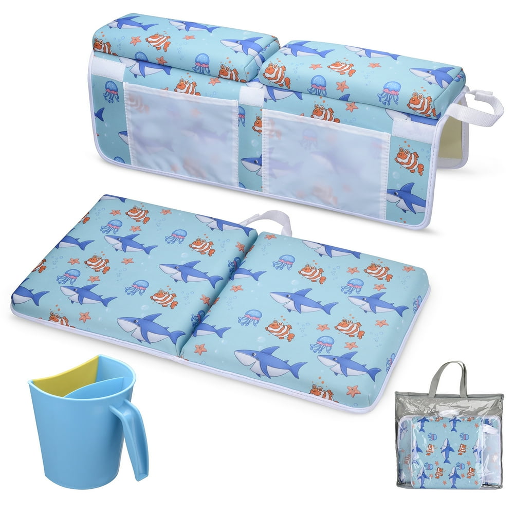 Baby Bath Kneeler With Elbow Rest Pad And Toy Holder Set, Rinse Cup And