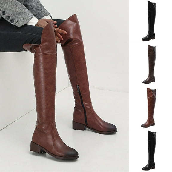 HAOTAGS Women's Over-The-Knee Boots, Cool Fashion High-Top Fall Low Heel Comfort Boots Brown