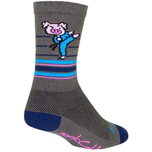 Sockguy 6 in. Cycling & Running Socks, Porkchop- Small & Medium