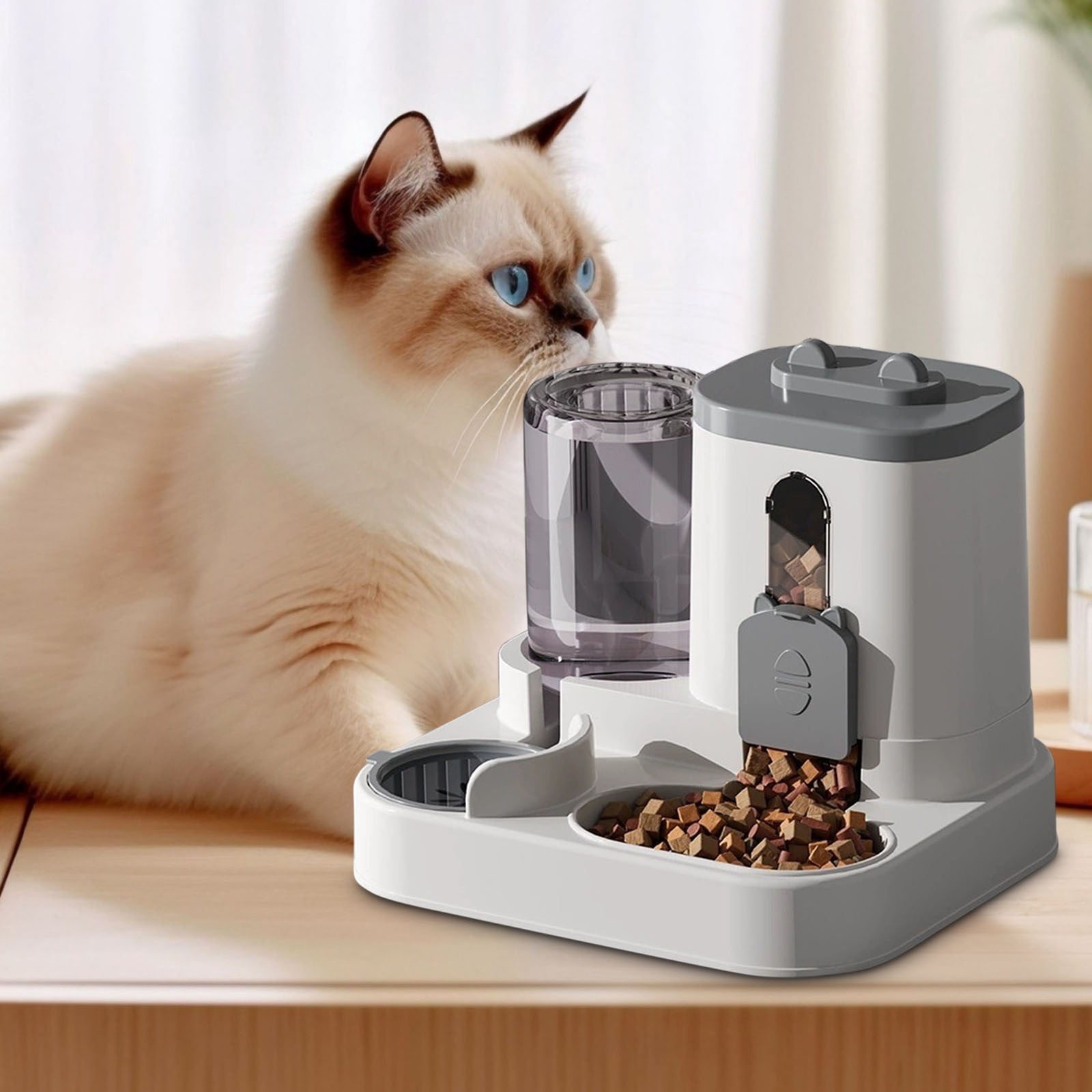 Camnix Gravity Cat Feeder and Water Dispenser, 2 in 1 Automatic Cat Feeder, 2 Pack Large Capacity Self Feeding for Small Medium Dog Puppy Kitten （Grey）