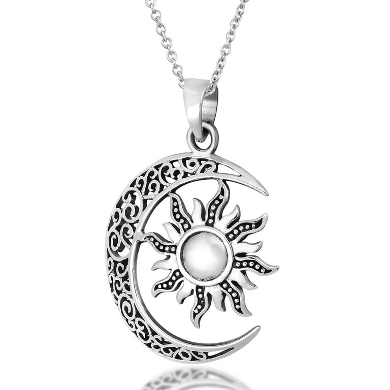 Celtic Crescent Moon and Sun Eclipse .925 Sterling Silver Necklace 