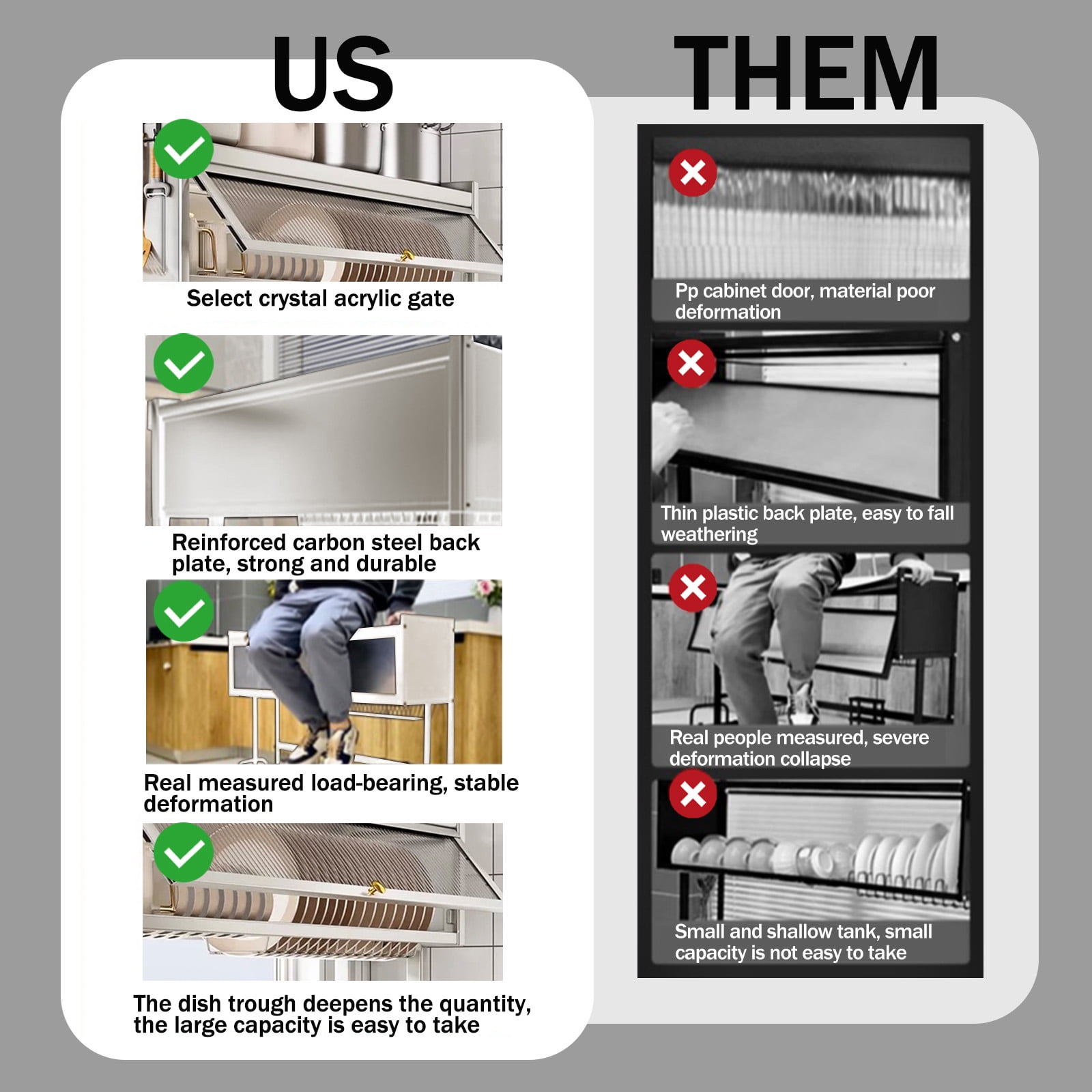 Dish Rack Over Sink for Kitchen, 165LBS Load Drying Rack Above Sink with Visible Cabinet Door, Large Carbon Steel Dish Drainer for Dishes, Bowls and Utensils, White
