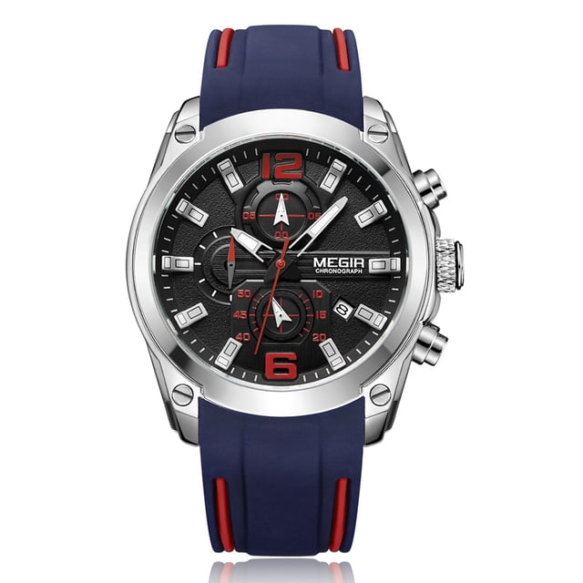 2063 Cronógrafo luminoso multifuncional 3ATM Reloj deportivo impermeable para hombre con correa MEGIR Reloj de los hombres