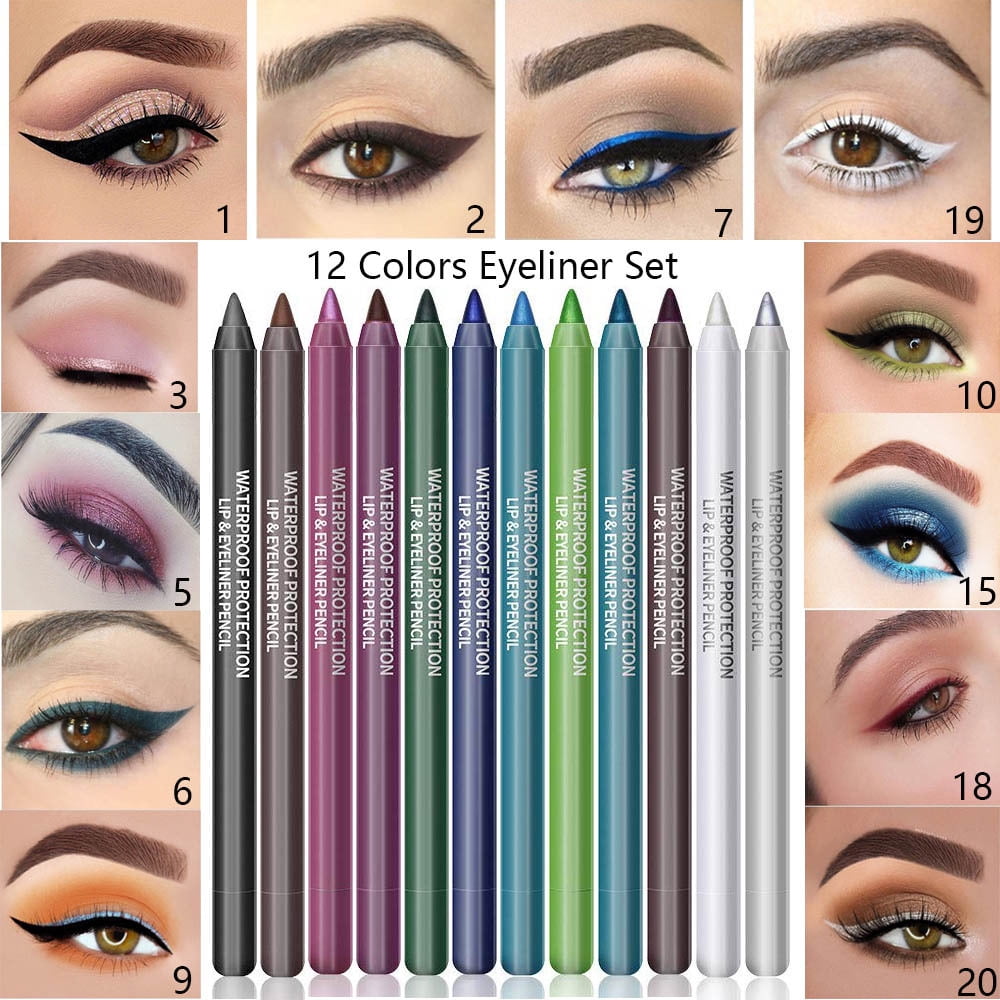 12 Color Eyeliner, Waterproof Colors Eyeliner Pencil, Liquid Eyelid
