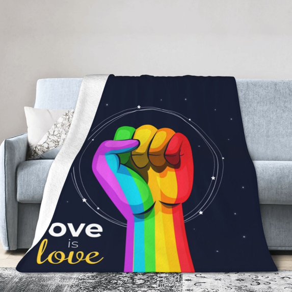 DouZhe Ultra-Soft Micro Fleece Lightweight Flannel Bed Blanket, Rainbow Lgbt Pride Love is Love Print Cozy Warm Throw Blankets, 50"x40"