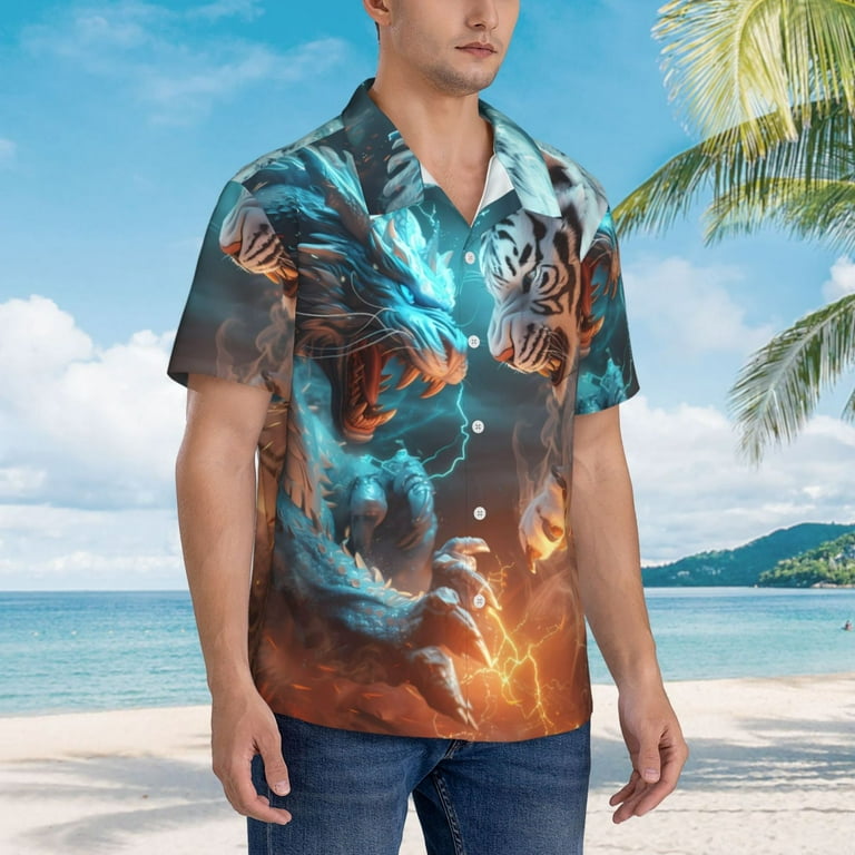 Goofa Blue Dragon And White Tiger Hawaiian Shirt for Men, Unisex