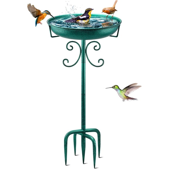 XUET 35In Metal Bird Bath for Outside, Vintage Freestanding Birdbaths & Birdfeeder, Bird Baths Feeder Bowl for Outdoors Garden Patio Yard Lawn Decor, Upgraded 5-Pronged Base (Green)