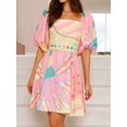 thumbnail image 6 of Women's Colorful Print Belted Mini Dress with Puff Sleeves and waist tie easy care graceful drape 100% Polyester fabric, 6 of 9