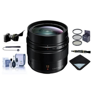 Panasonic Panasonic LUMIX G Leica DG Summilux Lens, 12mm, F1.4 ASPH, Wide Angle, Professional Mirrorless Micro Four Thirds, H-X012 (USA Black) Bundle with Filters, Lens Shade   Wrap, LensPen,