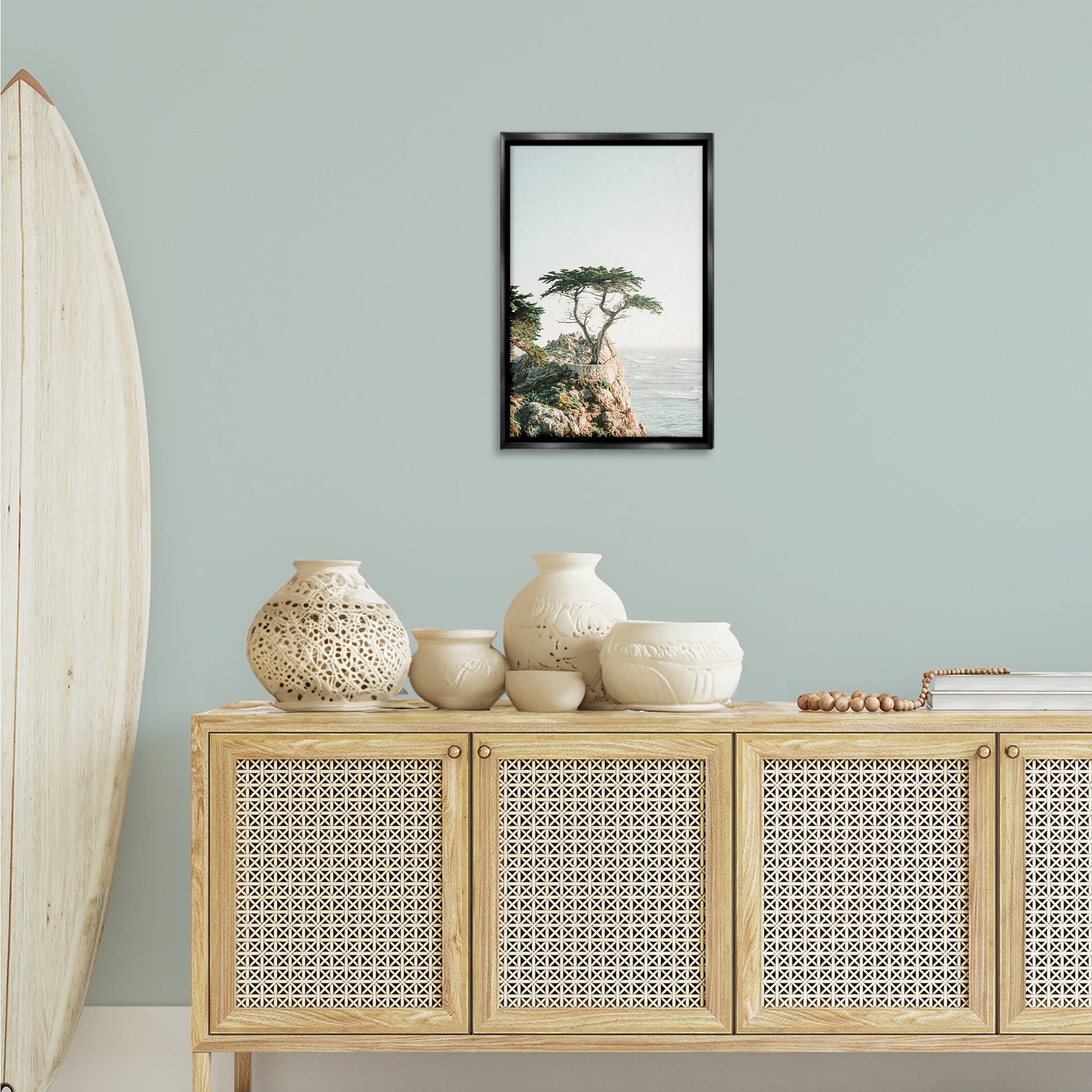Stupell Industries Tree on Beachside Cliff Nautical & Beach Photography Black Floater Framed Canvas Art Print Wall Art, 17 x 25