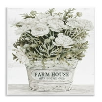 Stupell Industries Farmhouse Planter White Rose Blossoms Rustic Table Painting Unframed Art Print Wall Art, Design by Cindy Jacobs