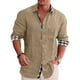 thumbnail image 4 of Camisa con botones para hombre, manga larga, cuello vuelto, patrón liso exterior, estampado interior a cuadros, camisa holgada informal suave para hombre, 4 of 6